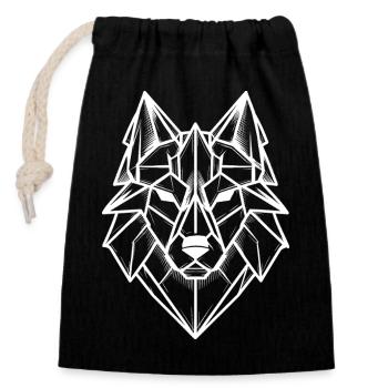 Geometrisches Wolfslogo - Verschließbarer Geschenkbeutel aus Baumwolle (14x20cm) - Schwarz - Vorne