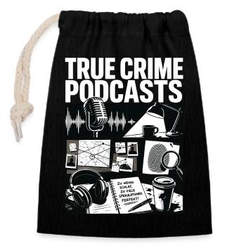 True Crime Podcast Ermittler - Verschließbarer Geschenkbeutel aus Baumwolle (14x20cm) - Schwarz - Vorne