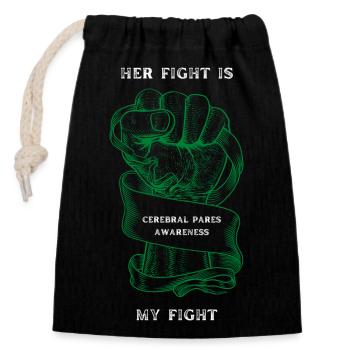 Her fight is my fight - Closable cotton gift bag (14x20cm) - black - Front