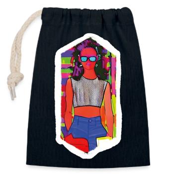 90s Retro Raver Girl with Shrill Colors - AI - Closable cotton gift bag (14x20cm) - navy - Front