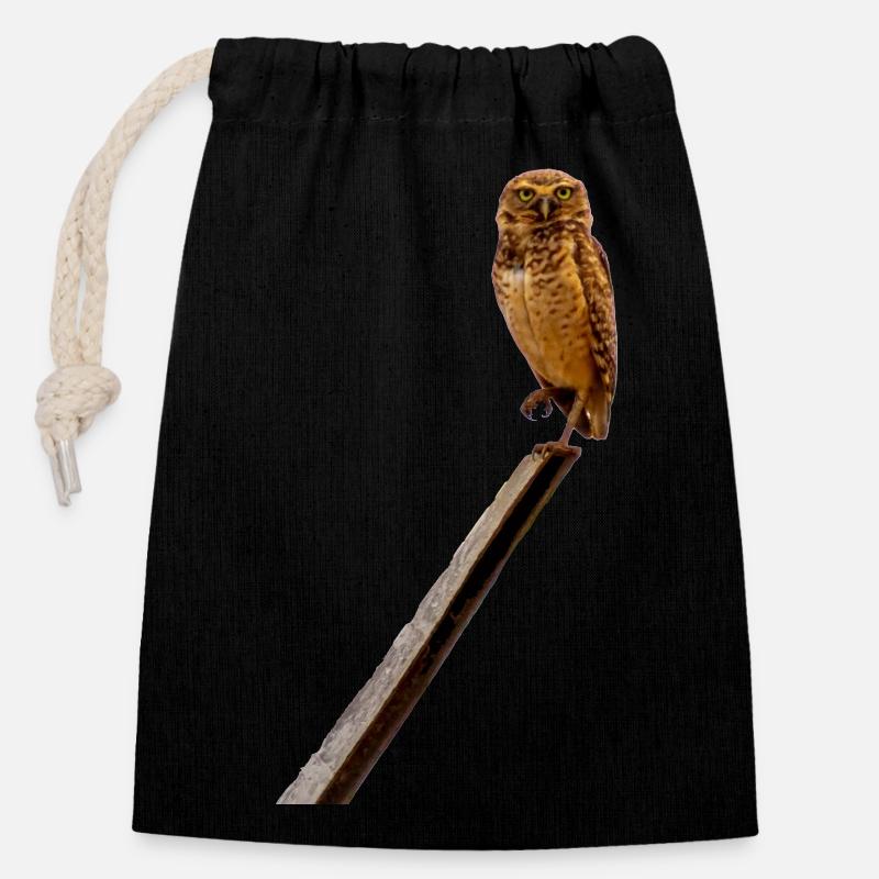 c'est chouette un hibou - Sac cadeau en coton avec cordon (14 x 20 cm) - noir