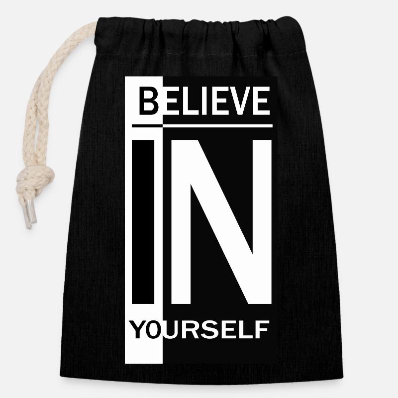 Believe in yourself - Closable cotton gift bag (14x20cm) - black