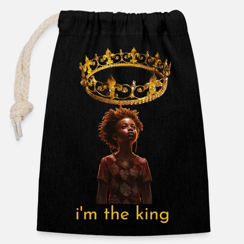 I AM THE KING - Sac cadeau en coton avec cordon (14 x 20 cm) - noir