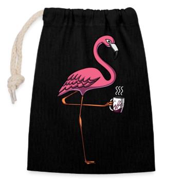 Flamingo Vogel Kaffeeliebhaber - Verschließbarer Geschenkbeutel aus Baumwolle (14x20cm) - Schwarz - Vorne
