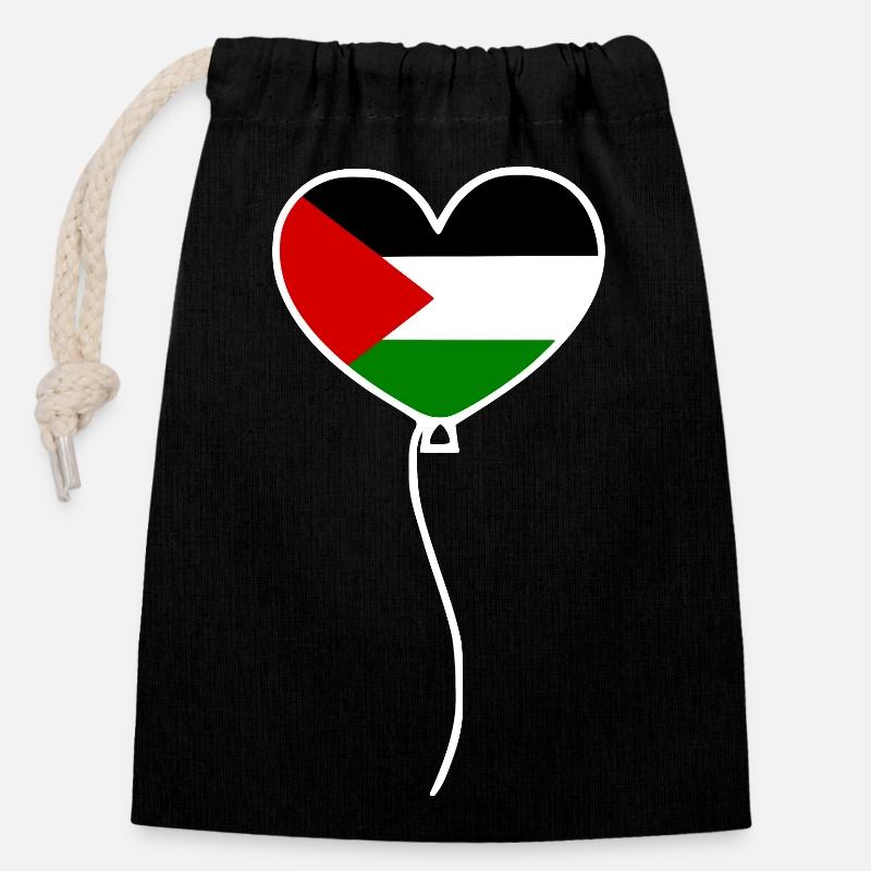 Free palestine - Sac cadeau en coton avec cordon (14 x 20 cm) - noir