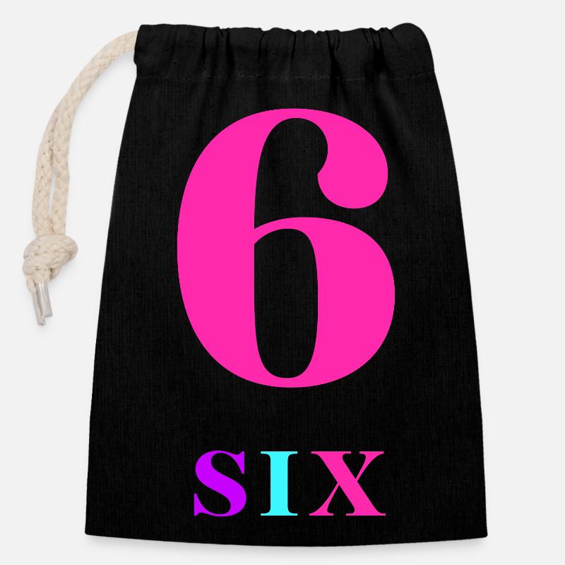 Six-6e anniversaire - Sac cadeau en coton avec cordon (14 x 20 cm) - noir