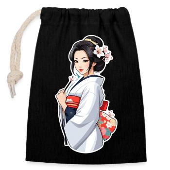 Japanerin im Kimono - Japan - Manga - Verschließbarer Geschenkbeutel aus Baumwolle (14x20cm) - Schwarz - Vorne