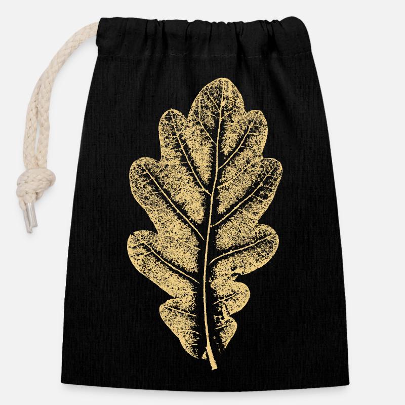Oak Leaf - Khaki Leaf/ Oak / Tree - Closable cotton gift bag (14x20cm) - black