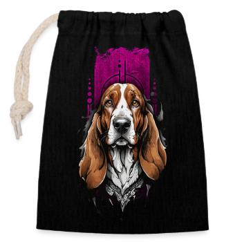 Treuer Begleiter: Basset Hound - Verschließbarer Geschenkbeutel aus Baumwolle (14x20cm) - Schwarz - Vorne