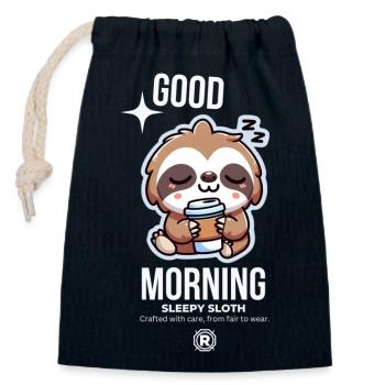 good morning - Closable cotton gift bag (14x20cm) - navy - Front