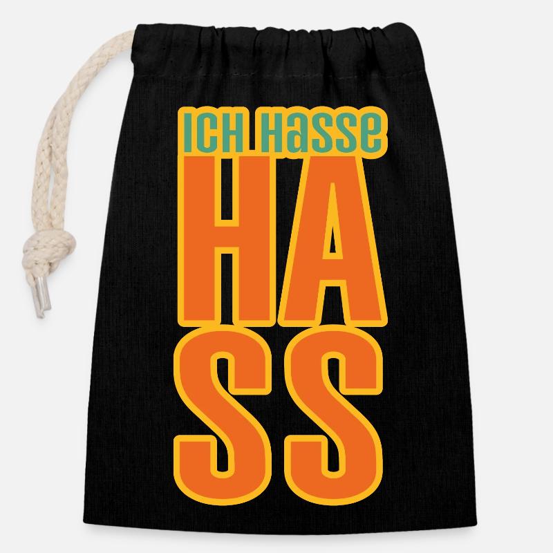 Gegen Hass - Verschließbarer Geschenkbeutel aus Baumwolle (14x20cm) - Schwarz