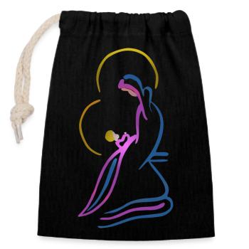 Vierge Marie et enfant jésus, design foncé - Sac cadeau en coton avec cordon (14 x 20 cm) - noir - Devant