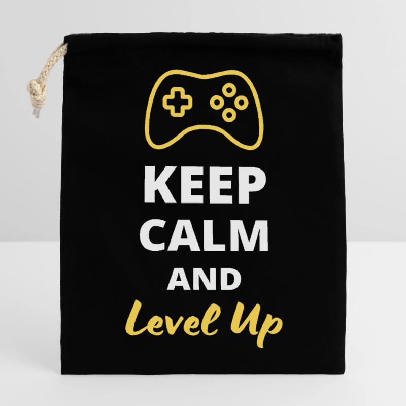Keep Calm and Level Up - Progressez avec Style Sac cadeau en coton avec cordon (14 x 20 cm)