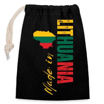 Made in Lithuania, vertical design - Closable cotton gift bag (14x20cm) - black - Front