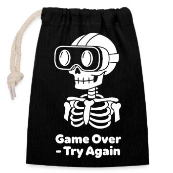 GameOver Skelett VR Motiv - Verschließbarer Geschenkbeutel aus Baumwolle (14x20cm) - Schwarz - Vorne