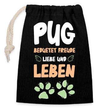 Pug Lebensfreude Design - Verschließbarer Geschenkbeutel aus Baumwolle (14x20cm) - Schwarz - Vorne