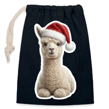 Alpaga duveteux en look Noël - Sac cadeau en coton avec cordon (14 x 20 cm) - bleu marine - Devant
