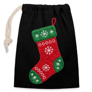 Bestickter Weihnachtsstrumpf – gemütliches Weihnachten (bedruckt) - Verschließbarer Geschenkbeutel aus Baumwolle (14x20cm) - Schwarz - Vorne