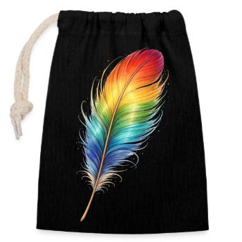 Bunte Feder Regenbogen Boho Design  - Verschließbarer Geschenkbeutel aus Baumwolle (14x20cm) - Schwarz - Vorne