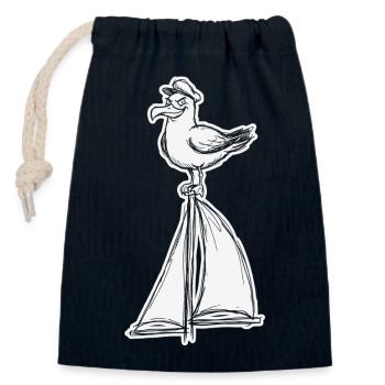 Freche Möwe auf Segelboot Kapitän Design - Verschließbarer Geschenkbeutel aus Baumwolle (14x20cm) - Navy - Vorne