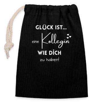 Glück ist, eine Kollegin wie Dich zu haben! - Verschließbarer Geschenkbeutel aus Baumwolle (14x20cm) - Schwarz - Vorne