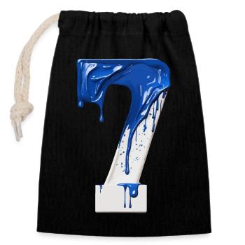NO. 7 NUMBER 7 BLUE WHITE 7TH BIRTHDAY - Closable cotton gift bag (14x20cm) - black - Front