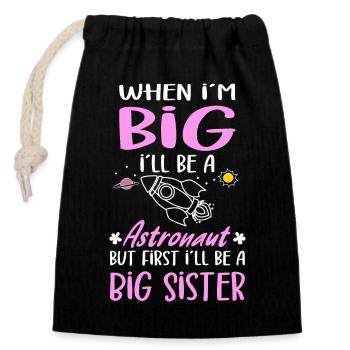 I ́ll Be A Big Sister Astronaut Girls - Closable cotton gift bag (14x20cm) - black - Front