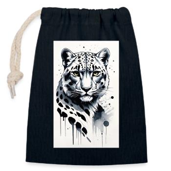 Schneeleopard | Leopard | Raubtier - Verschließbarer Geschenkbeutel aus Baumwolle (14x20cm) - Navy - Vorne