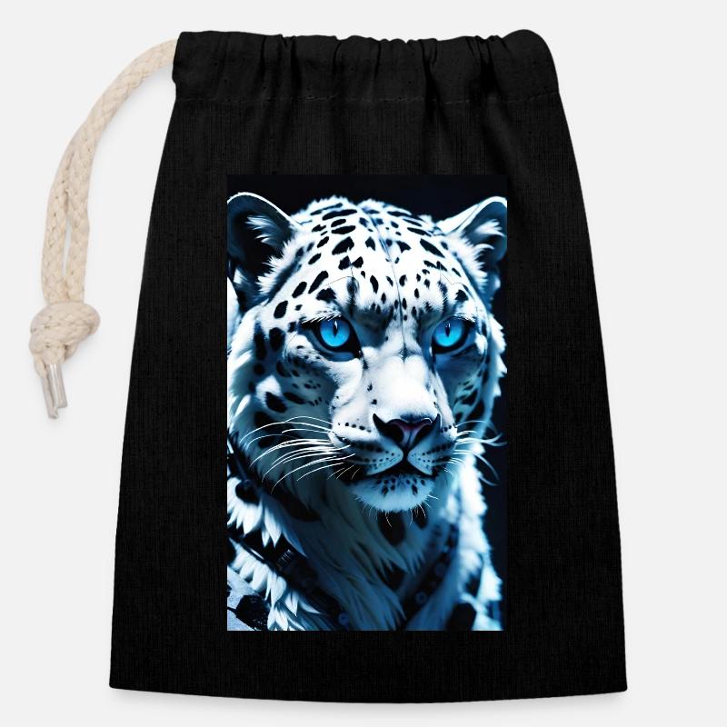Léopard des neiges | Léopard | Prédateur - Sac cadeau en coton avec cordon (14 x 20 cm) - noir