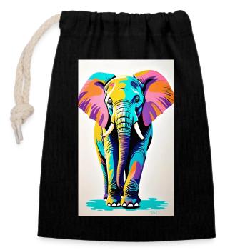 Éléphant | Animal sauvage | Afrique | Motifs pour enfants - Sac cadeau en coton avec cordon (14 x 20 cm) - noir - Devant