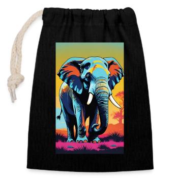 Éléphant | Animal sauvage | Afrique | Motifs pour enfants - Sac cadeau en coton avec cordon (14 x 20 cm) - noir - Devant