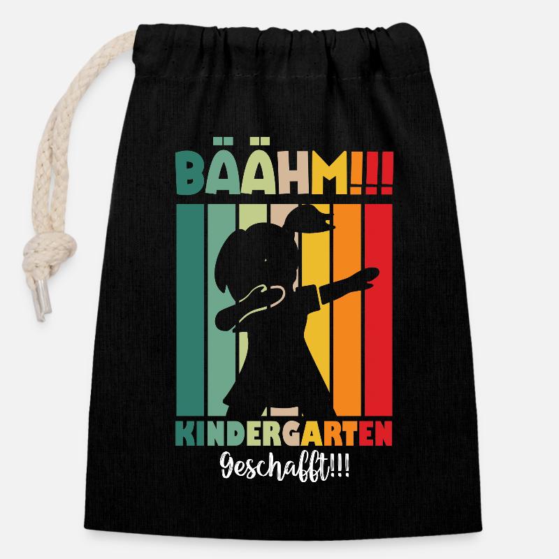 Kindergarten Geschafft Einschulung Kita Abgänger - Verschließbarer Geschenkbeutel aus Baumwolle (14x20cm) - Schwarz