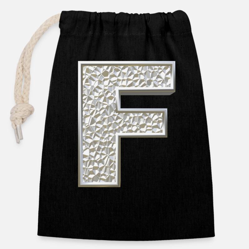 F, lettre, lettre F, initiale, initiale F, monogramme, - Sac cadeau en coton avec cordon (14 x 20 cm) - noir