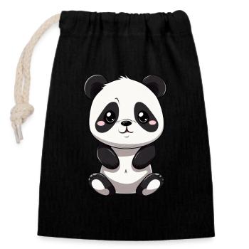 Niedlicher Baby-Panda - Anime-Shirt - Verschließbarer Geschenkbeutel aus Baumwolle (14x20cm) - Schwarz - Vorne