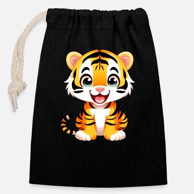 Tiger - Verschließbarer Geschenkbeutel aus Baumwolle (14x20cm) - Schwarz