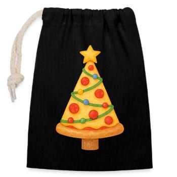 Pizza-Tannenbaum - Verschließbarer Geschenkbeutel aus Baumwolle (14x20cm) - Schwarz - Vorne