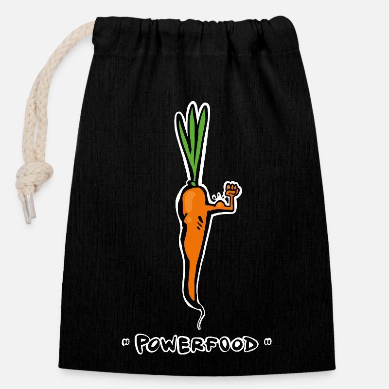 Power food - Closable cotton gift bag (14x20cm) - black