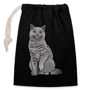 British Shorthair Cat - Closable cotton gift bag (14x20cm) - black - Front