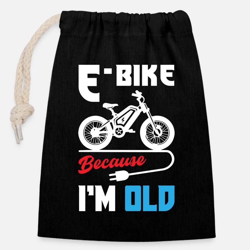 Vélo électrique parce que je suis vieux - Sac cadeau en coton avec cordon (14 x 20 cm) - noir