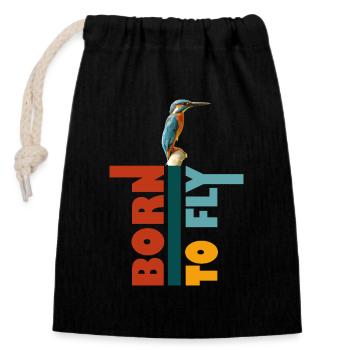 Born to fly, Kingfisher - Closable cotton gift bag (14x20cm) - black - Front