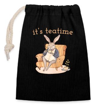 Rabbit Helene: Tea break in elegance - Closable cotton gift bag (14x20cm) - black - Front