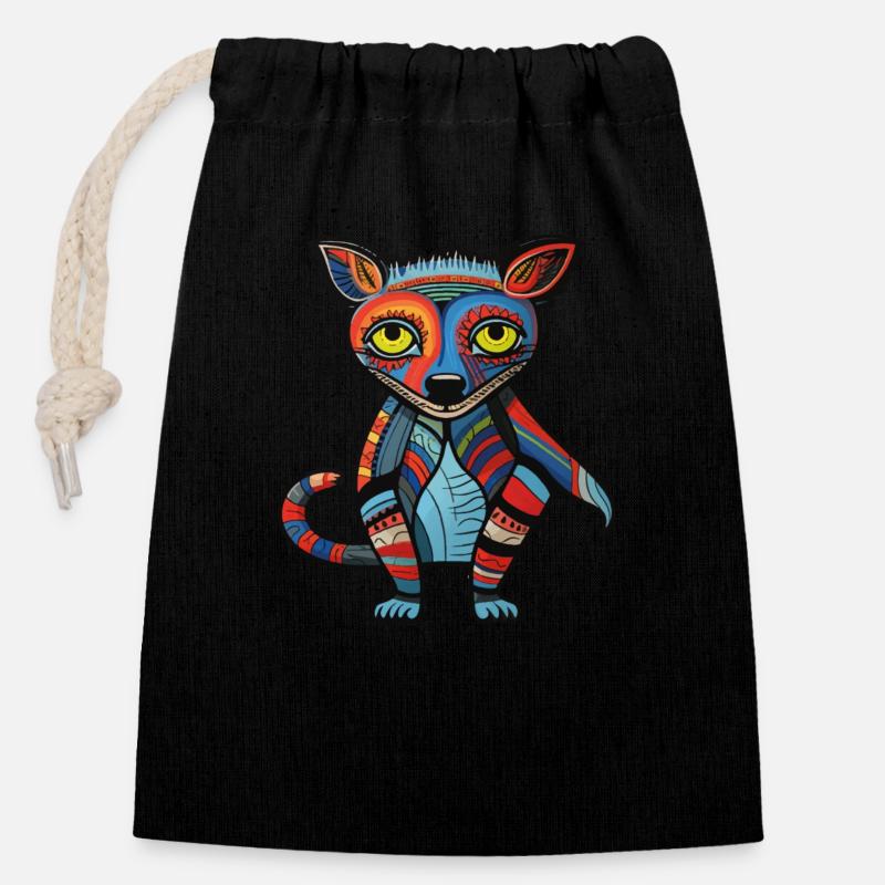Australie - Diable de Tasmanie - Sac cadeau en coton avec cordon (14 x 20 cm) - noir