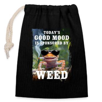 Gecko - Today's good mood is sponsored by weed - Verschließbarer Geschenkbeutel aus Baumwolle (14x20cm) - Schwarz - Vorne