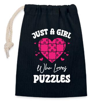 Juste une fille qui aime les puzzles - Sac cadeau en coton avec cordon (14 x 20 cm) - bleu marine - Devant