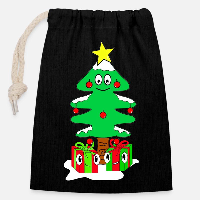 Christmas - Xmas - Closable cotton gift bag (14x20cm) - black
