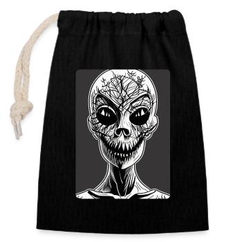 Scary Face with Horrible Smiling Mouth - Closable cotton gift bag (14x20cm) - black - Front