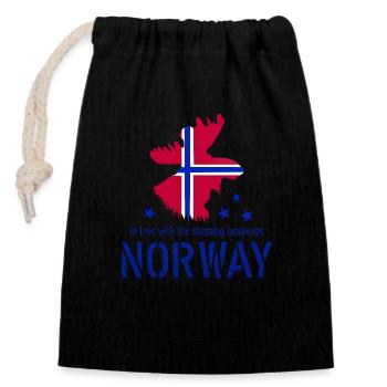 Norwegen Norge - Verschließbarer Geschenkbeutel aus Baumwolle (14x20cm) - Schwarz - Vorne