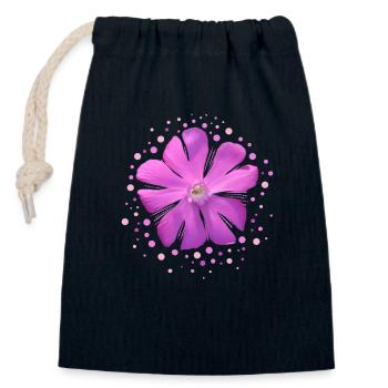 fleur rose - Sac cadeau en coton avec cordon (14 x 20 cm) - bleu marine - Devant