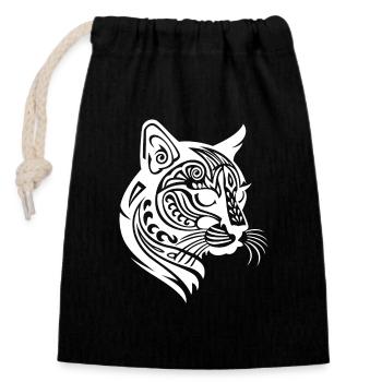 Unique Maori Tattoo Cat Design in White - Closable cotton gift bag (14x20cm) - black - Front