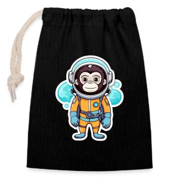 Affe Astronaut Illustration - Verschließbarer Geschenkbeutel aus Baumwolle (14x20cm) - Schwarz - Vorne